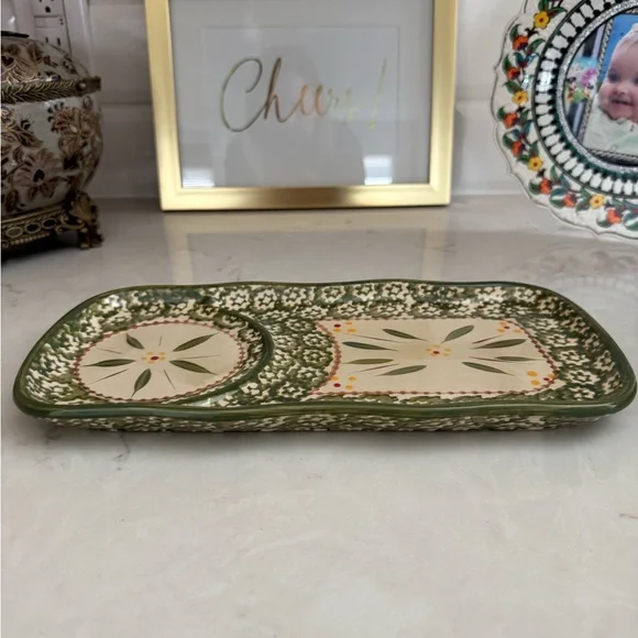 Temptations Presentable Ovenware by Tara~Old World~Serving Platter Ceramic Green - Picture 3 of 9
